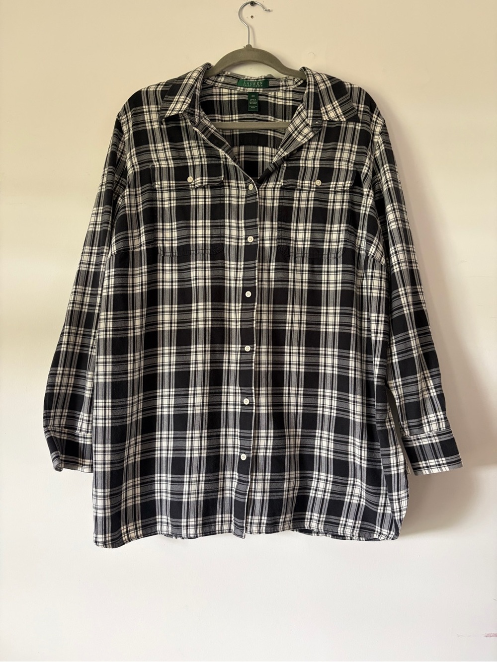 Lauren Ralph Lauren button down flannel plaid shirt blouse size 2X 100% cotton
